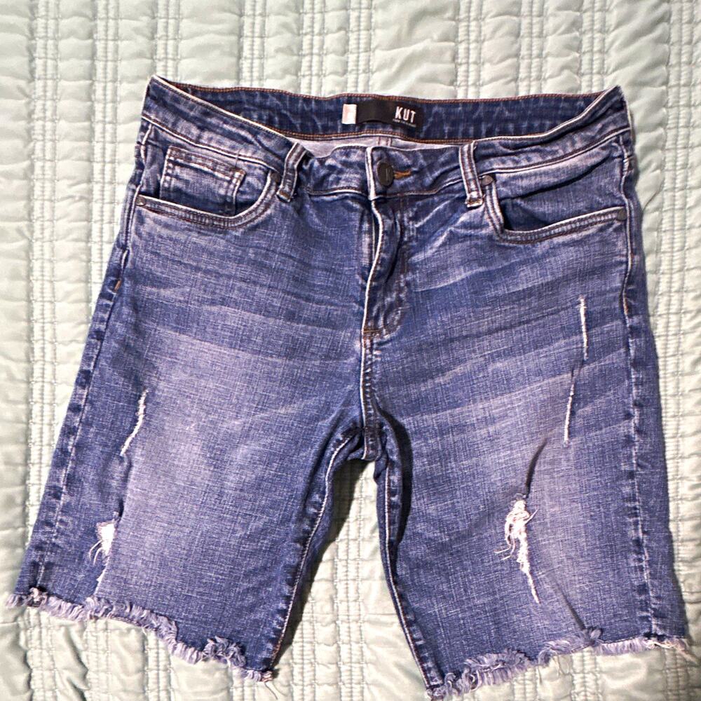 KUT from the Kloth Sophie Bermuda Denim Shorts, 10, distressed, Y2K, EUC